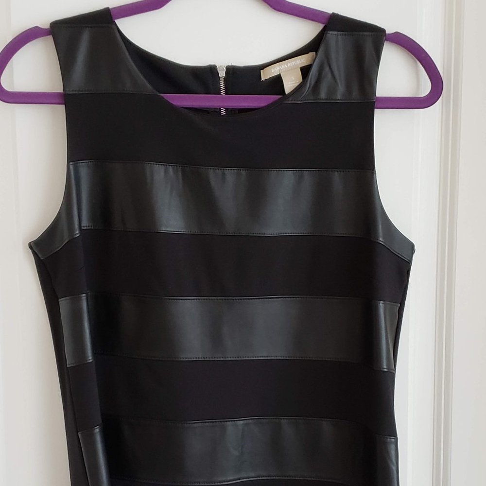 Shell with vegan leather insert stripes